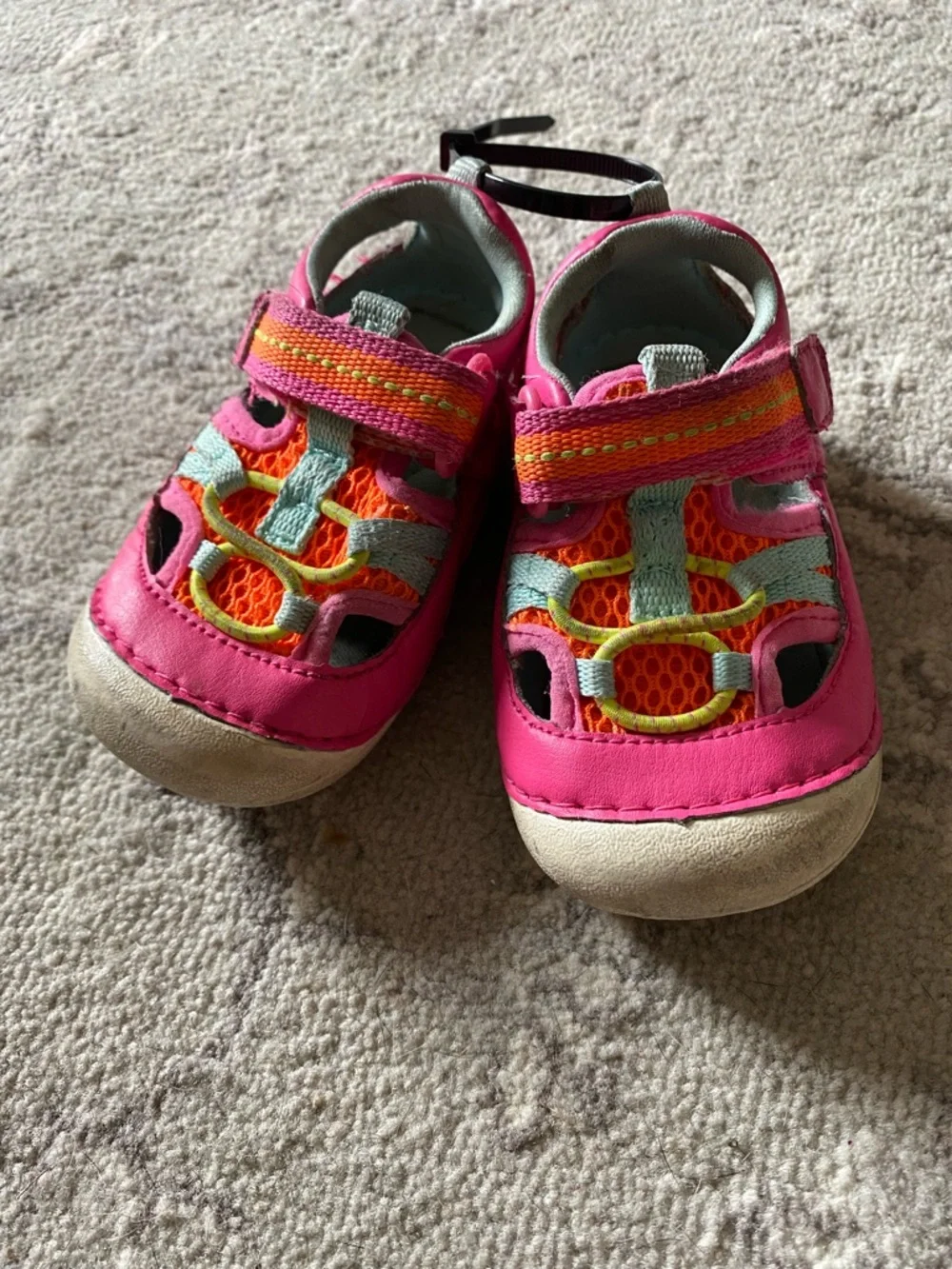 Stride Rite Girls Pink and Orange Water Shoes with Mint Accents
